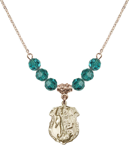 14kt Gold Filled Saint Michael the Archangel Birthstone Necklace with Zircon Beads - 5692