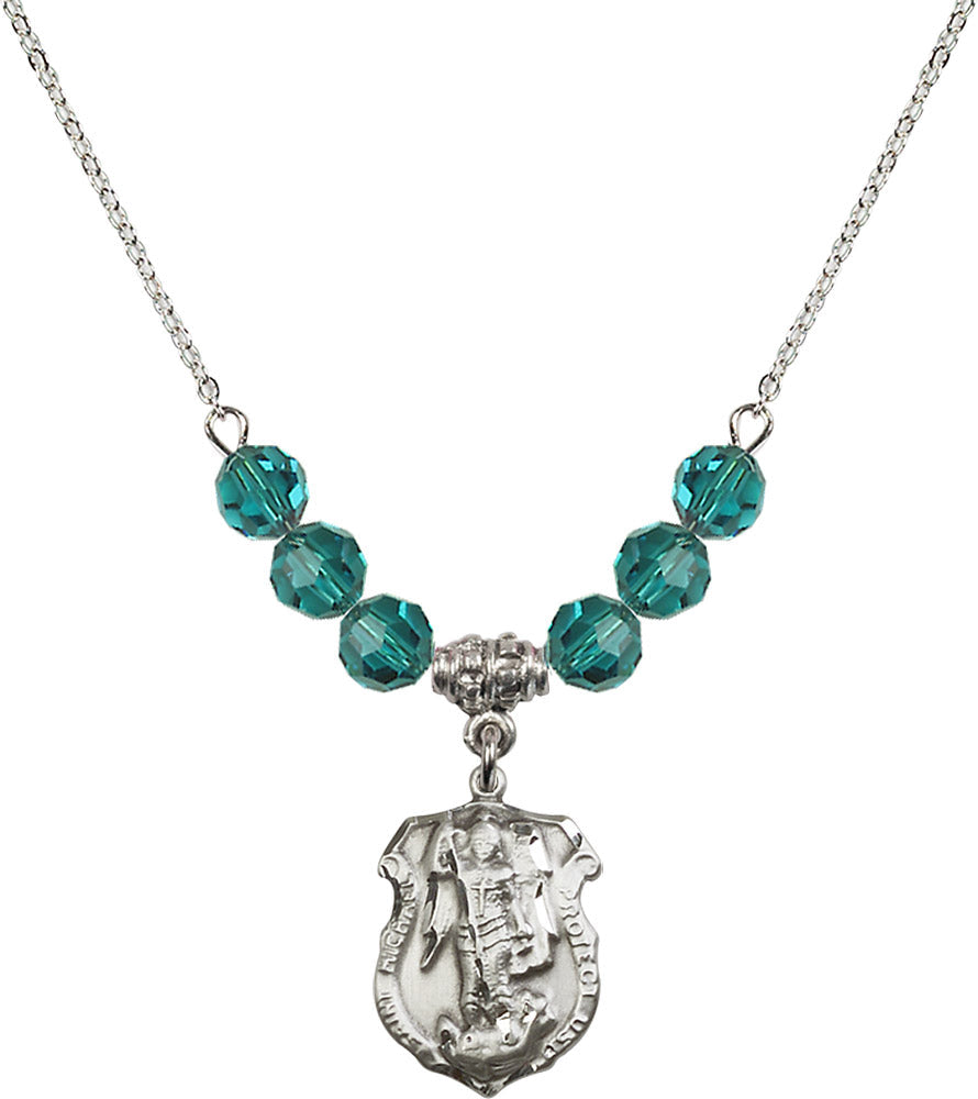 Sterling Silver Saint Michael the Archangel Birthstone Necklace with Zircon Beads - 5692