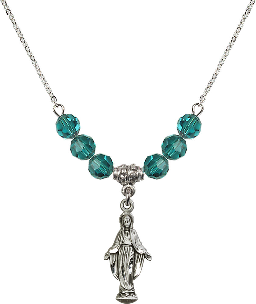 Sterling Silver Miraculous Birthstone Necklace with Zircon Beads - 5900