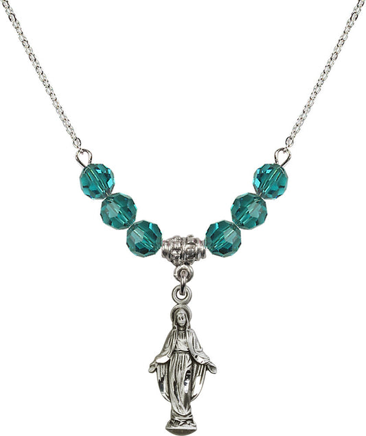 Sterling Silver Miraculous Birthstone Necklace with Zircon Beads - 5900