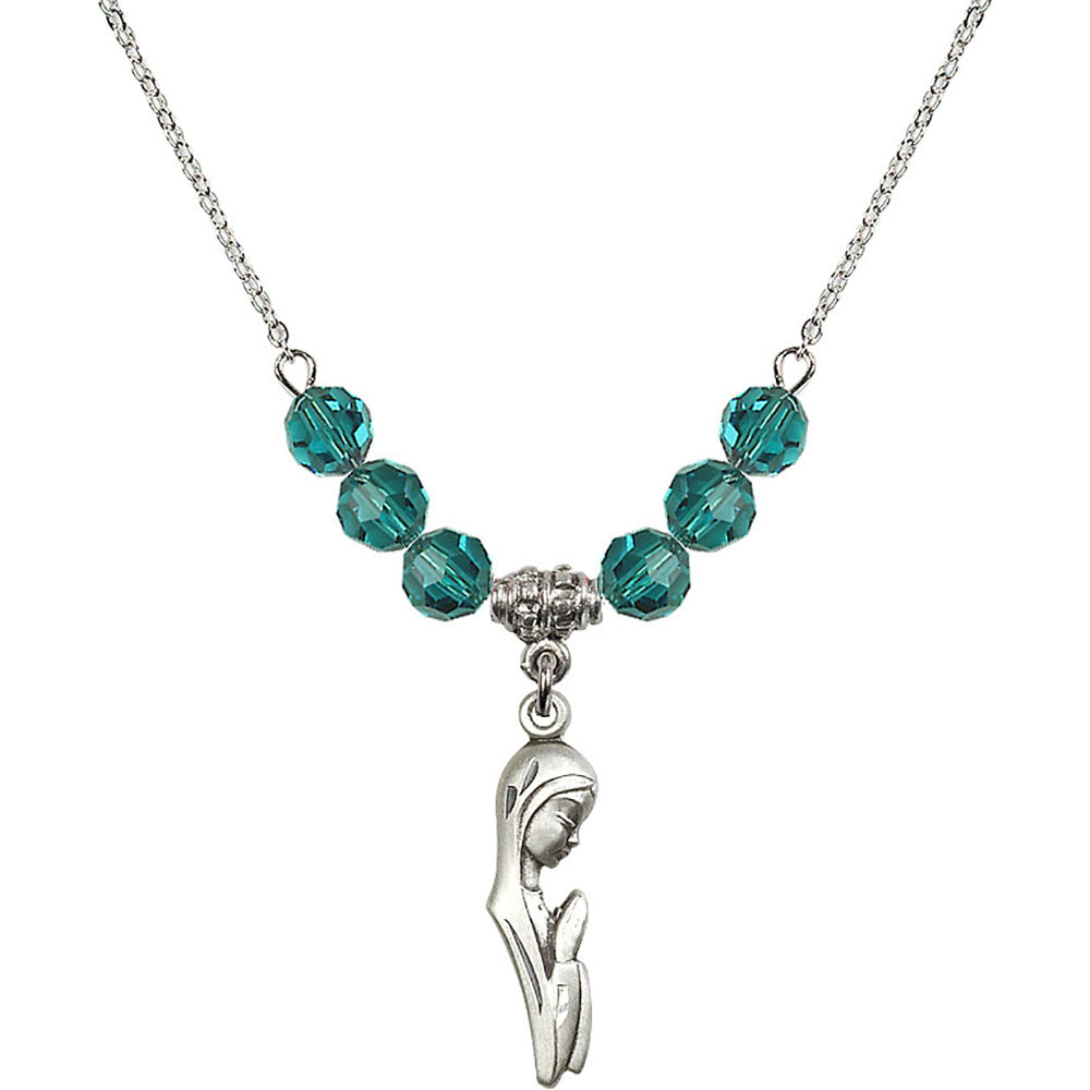 Sterling Silver Madonna Birthstone Necklace with Zircon Beads - 5907