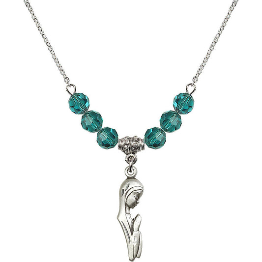 Sterling Silver Madonna Birthstone Necklace with Zircon Beads - 5907