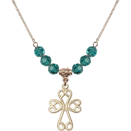 14kt Gold Filled Scroll Cross Birthstone Necklace with Zircon Beads - 5998