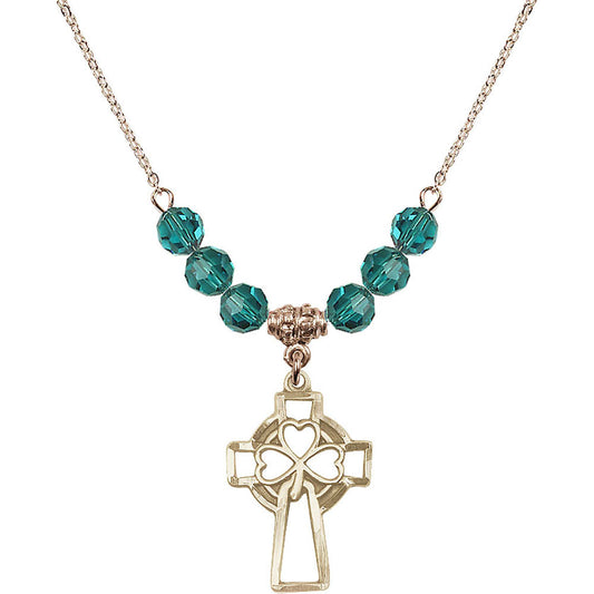 14kt Gold Filled Shamrock Cross Birthstone Necklace with Zircon Beads - 5999