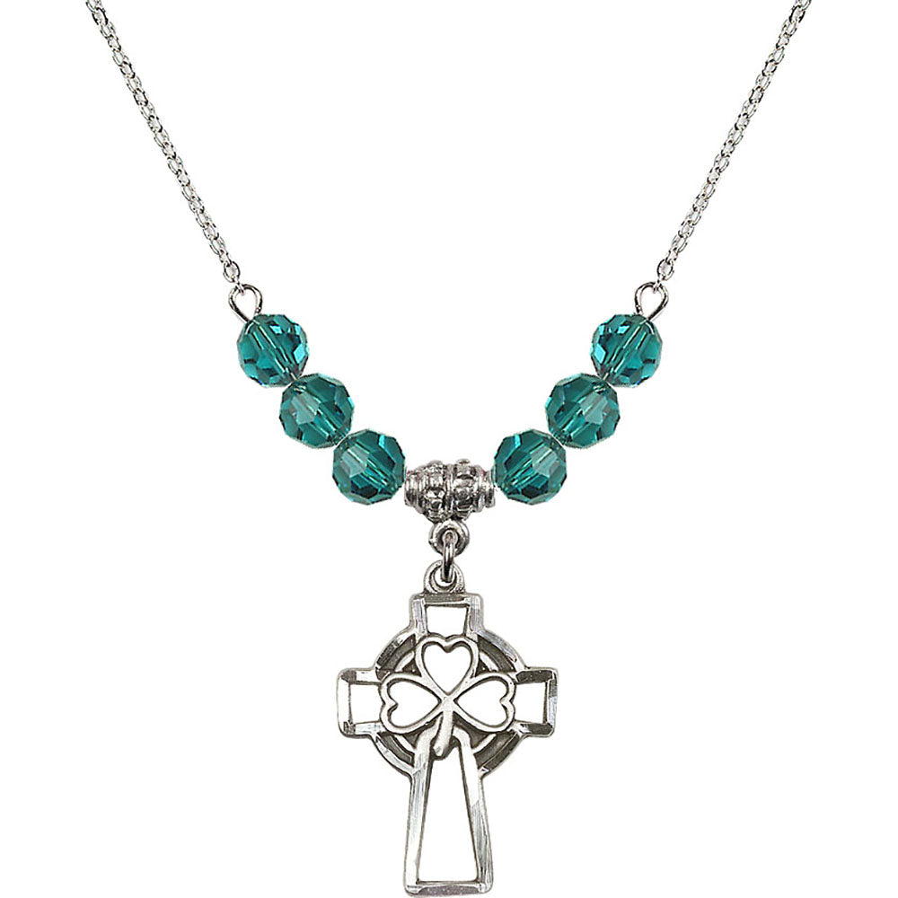 Sterling Silver Shamrock Cross Birthstone Necklace with Zircon Beads - 5999