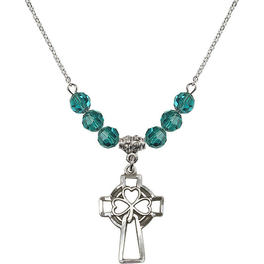 Sterling Silver Shamrock Cross Birthstone Necklace with Zircon Beads - 5999