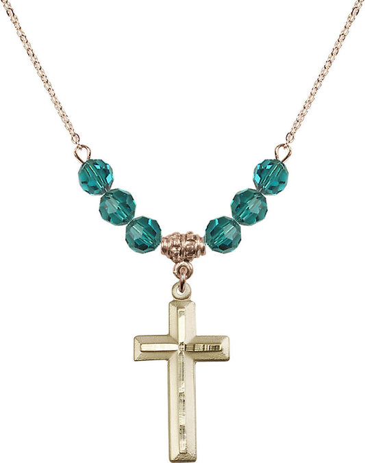 14kt Gold Filled Cross Birthstone Necklace with Zircon Beads - 6000