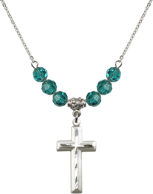 Sterling Silver Cross Birthstone Necklace with Zircon Beads - 6000