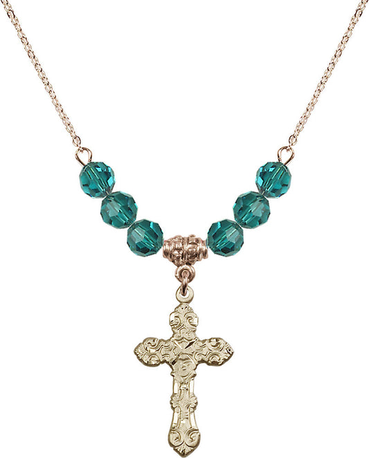 14kt Gold Filled Cross Birthstone Necklace with Zircon Beads - 6001