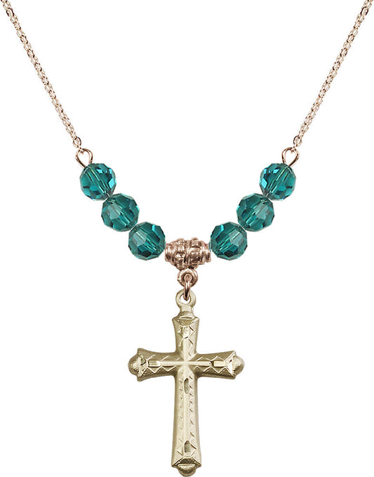 14kt Gold Filled Cross Birthstone Necklace with Zircon Beads - 6007