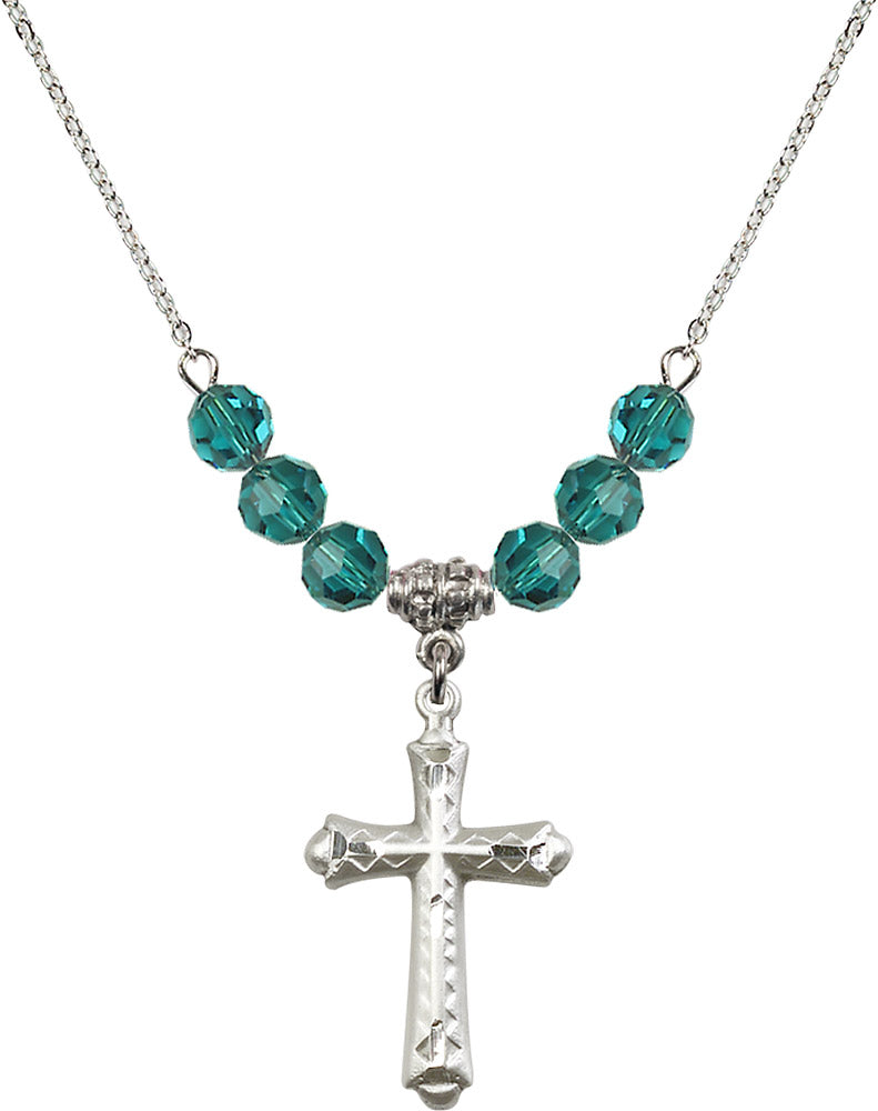 Sterling Silver Cross Birthstone Necklace with Zircon Beads - 6007