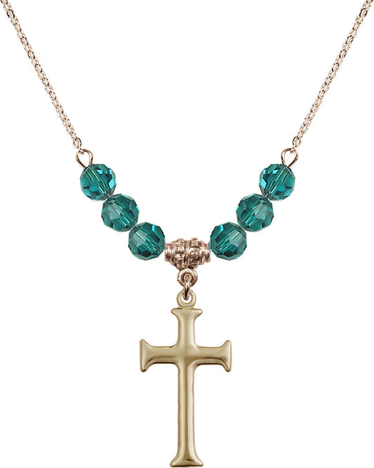 14kt Gold Filled Cross Birthstone Necklace with Zircon Beads - 6008