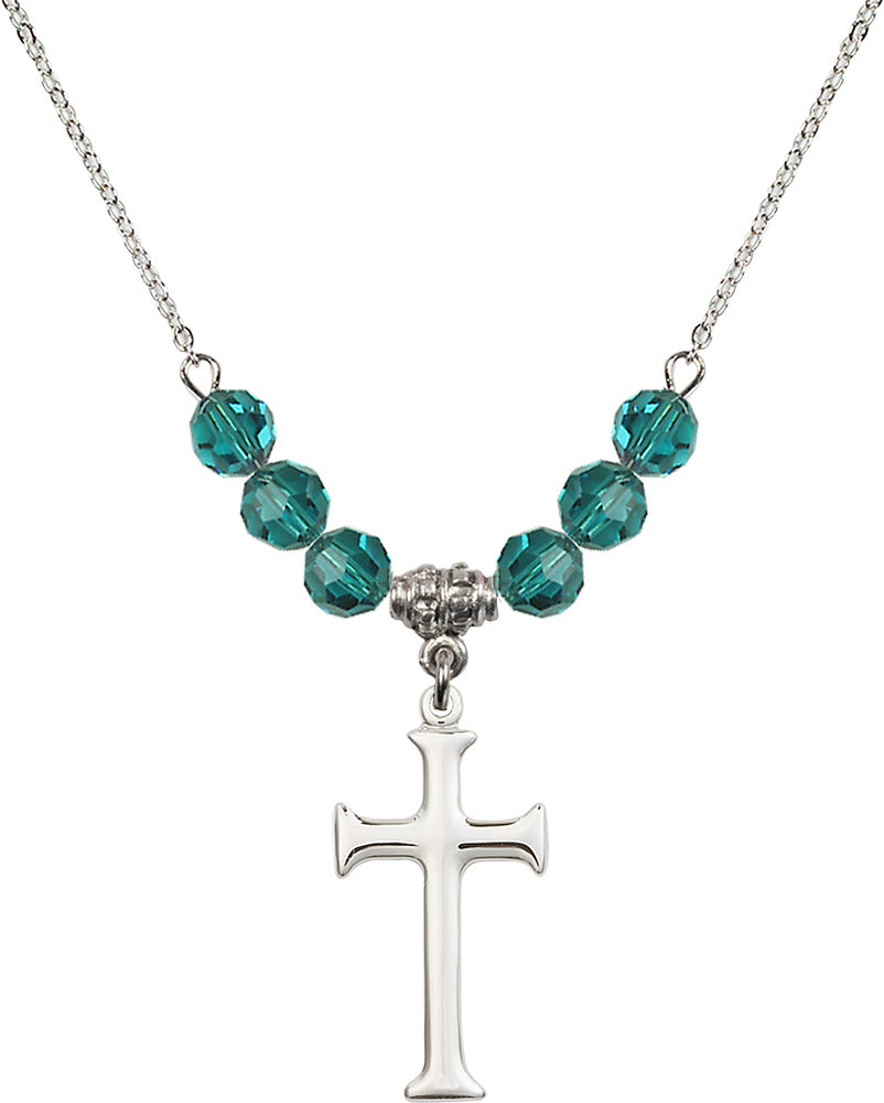 Sterling Silver Cross Birthstone Necklace with Zircon Beads - 6008