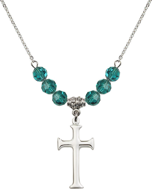 Sterling Silver Cross Birthstone Necklace with Zircon Beads - 6008