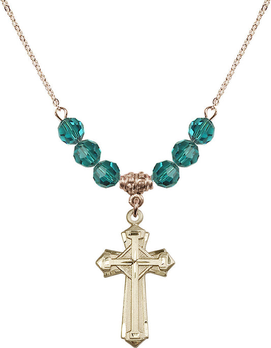 14kt Gold Filled Cross Birthstone Necklace with Zircon Beads - 6012