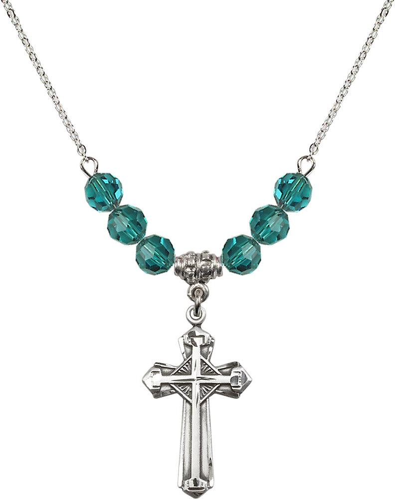 Sterling Silver Cross Birthstone Necklace with Zircon Beads - 6012