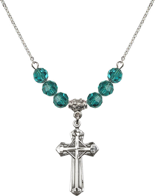 Sterling Silver Cross Birthstone Necklace with Zircon Beads - 6012