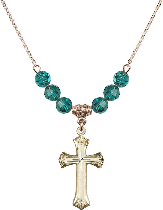 14kt Gold Filled Cross Birthstone Necklace with Zircon Beads - 6013