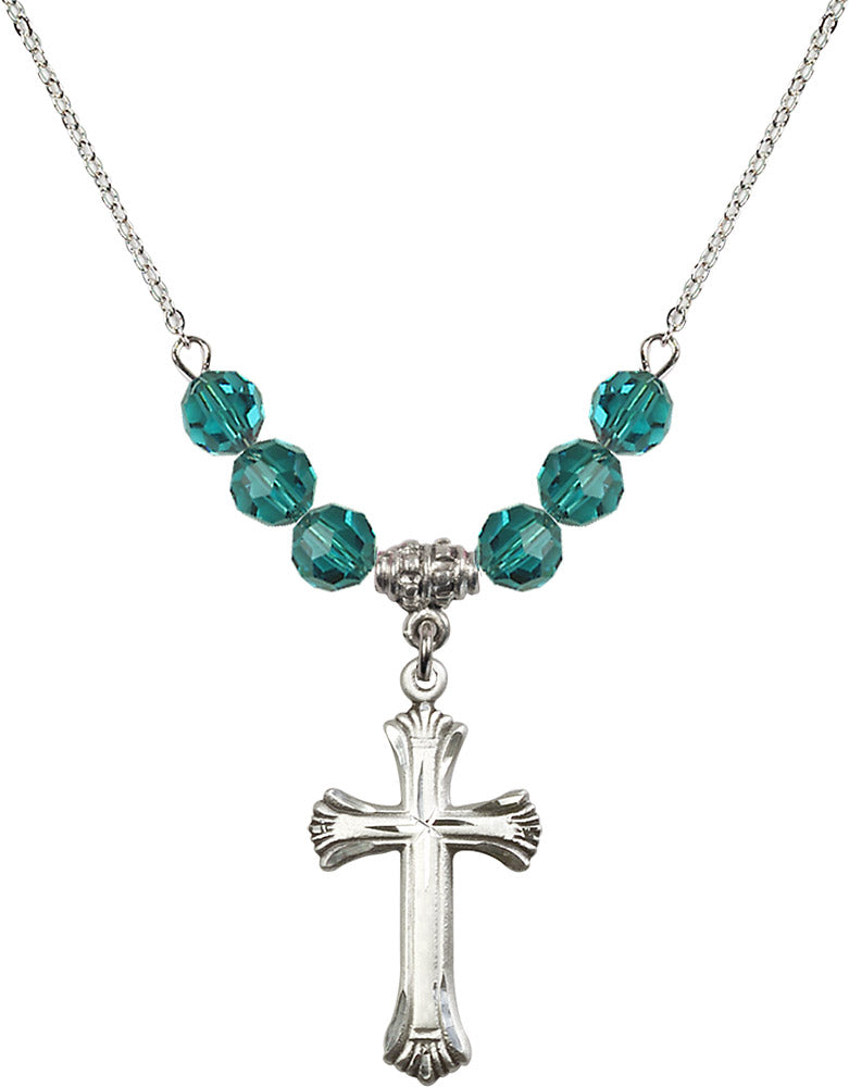 Sterling Silver Cross Birthstone Necklace with Zircon Beads - 6013
