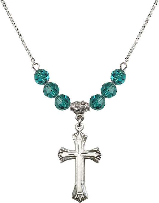 Sterling Silver Cross Birthstone Necklace with Zircon Beads - 6013