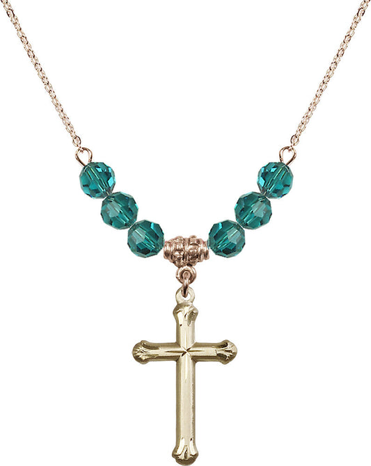 14kt Gold Filled Cross Birthstone Necklace with Zircon Beads - 6022