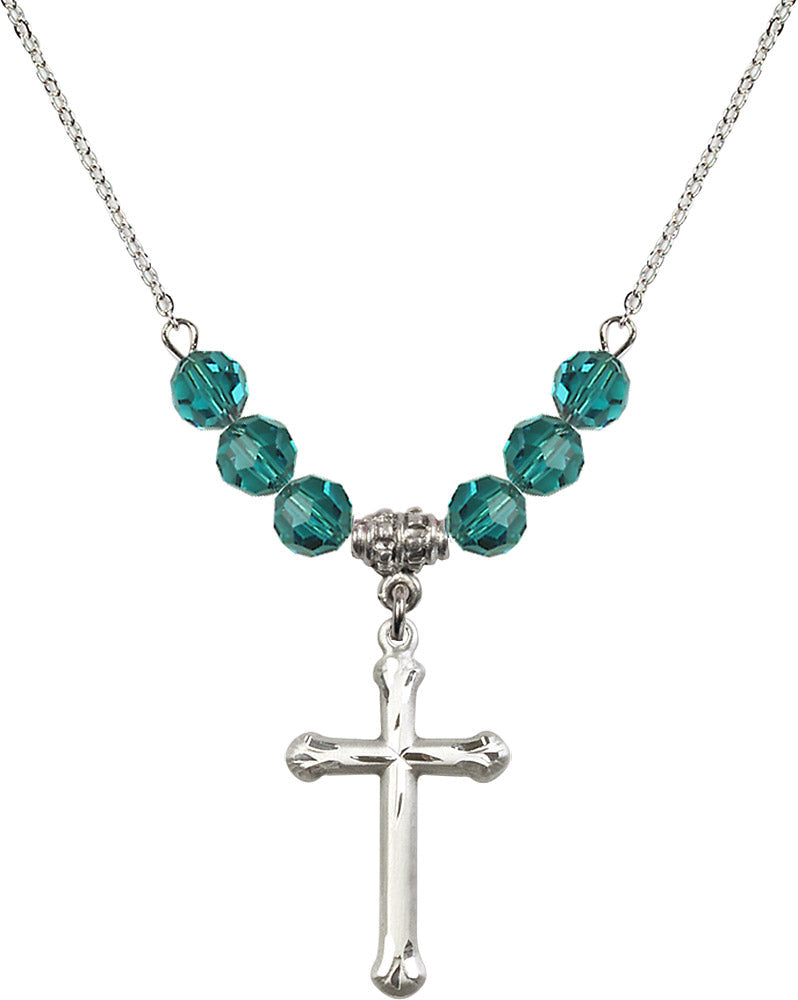 Sterling Silver Cross Birthstone Necklace with Zircon Beads - 6022