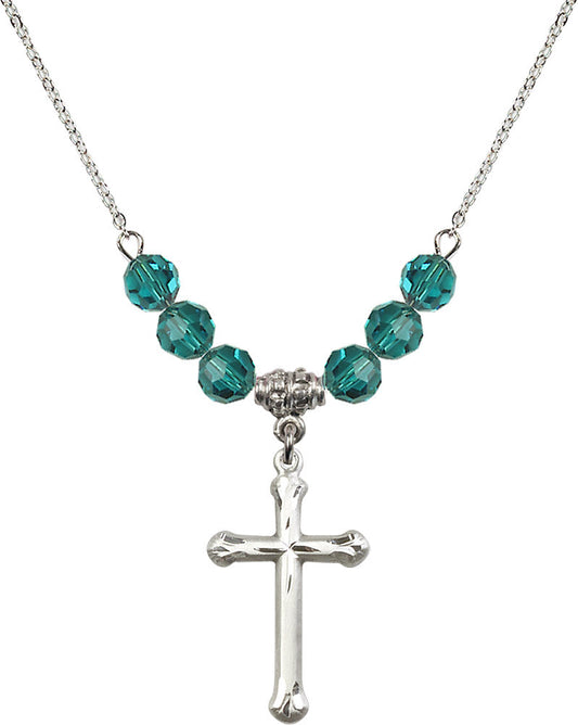 Sterling Silver Cross Birthstone Necklace with Zircon Beads - 6022