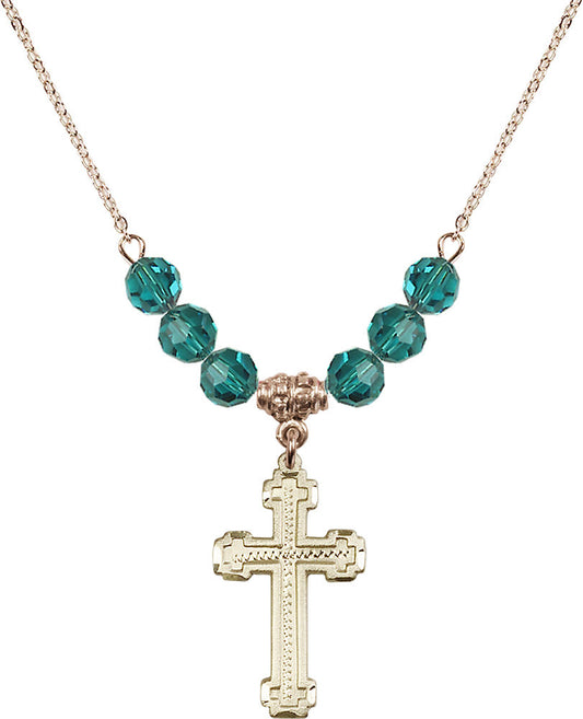 14kt Gold Filled Cross Birthstone Necklace with Zircon Beads - 6039