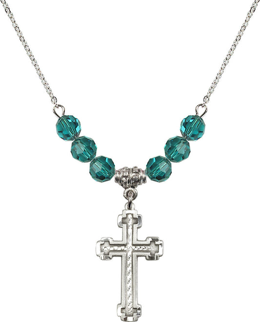 Sterling Silver Cross Birthstone Necklace with Zircon Beads - 6039