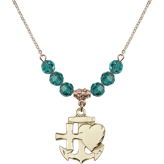 14kt Gold Filled Faith, Hope & Charity Birthstone Necklace with Zircon Beads - 6045