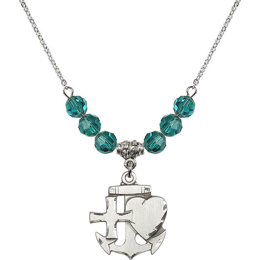 Sterling Silver Faith, Hope & Charity Birthstone Necklace with Zircon Beads - 6045