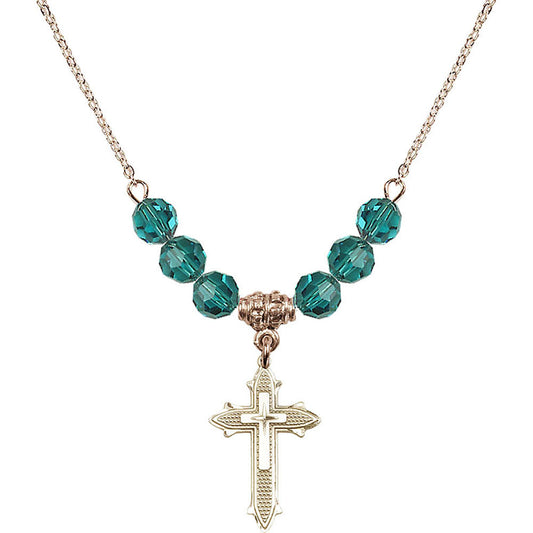 14kt Gold Filled Cross on Cross Birthstone Necklace with Zircon Beads - 6058