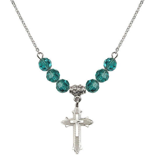 Sterling Silver Cross on Cross Birthstone Necklace with Zircon Beads - 6058