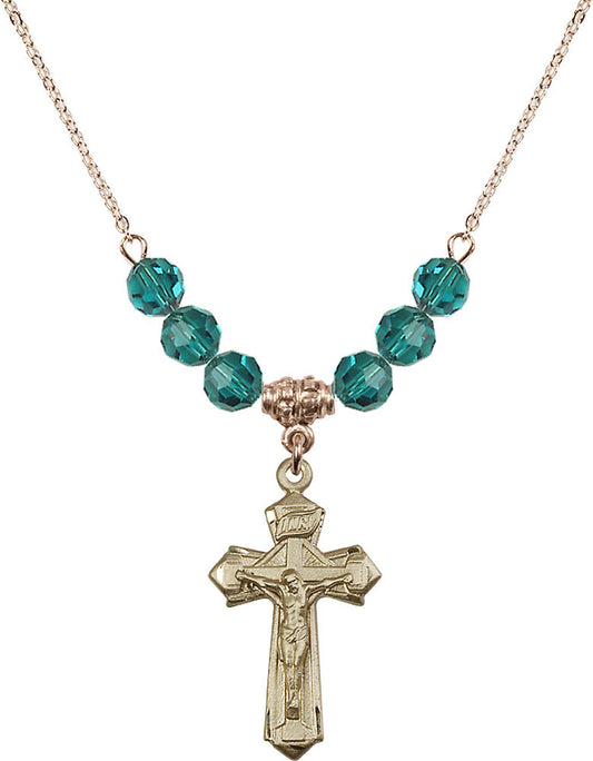 14kt Gold Filled Crucifix Birthstone Necklace with Zircon Beads - 6092