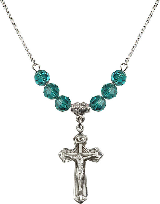 Sterling Silver Crucifix Birthstone Necklace with Zircon Beads - 6092