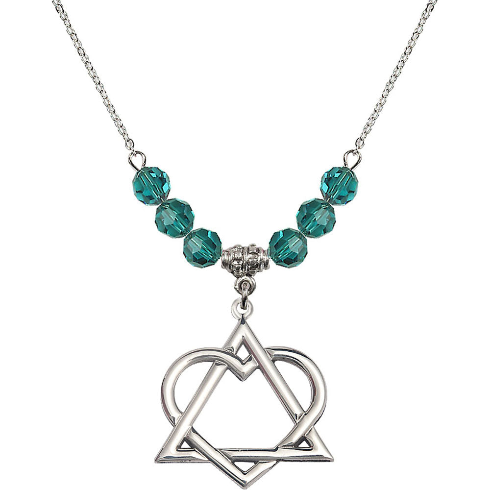 Sterling Silver Adoption Heart Birthstone Necklace with Zircon Beads - 6210