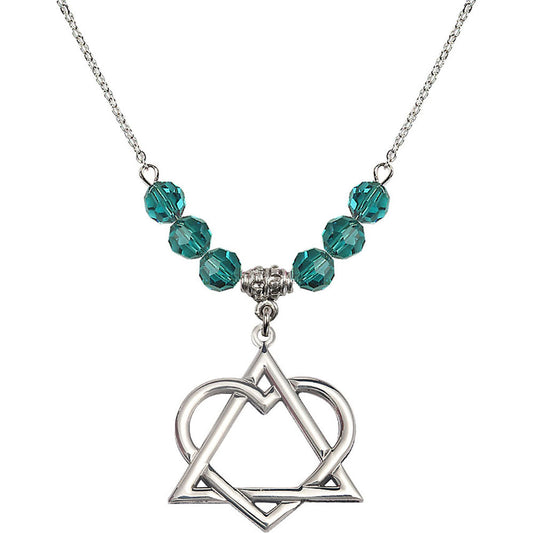 Sterling Silver Adoption Heart Birthstone Necklace with Zircon Beads - 6210