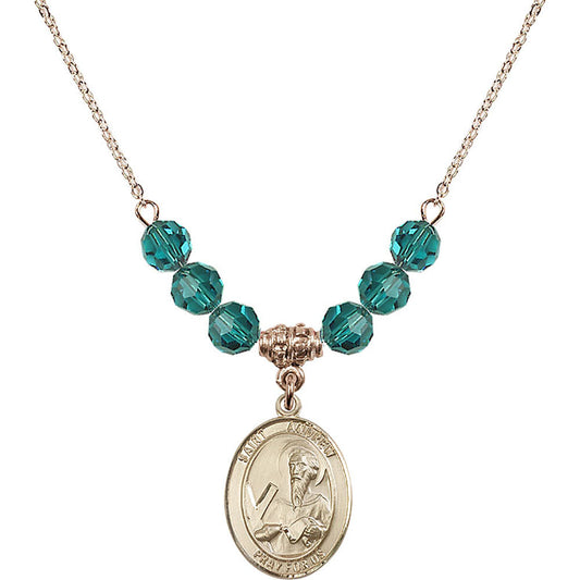 14kt Gold Filled Saint Andrew the Apostle Birthstone Necklace with Zircon Beads - 8000