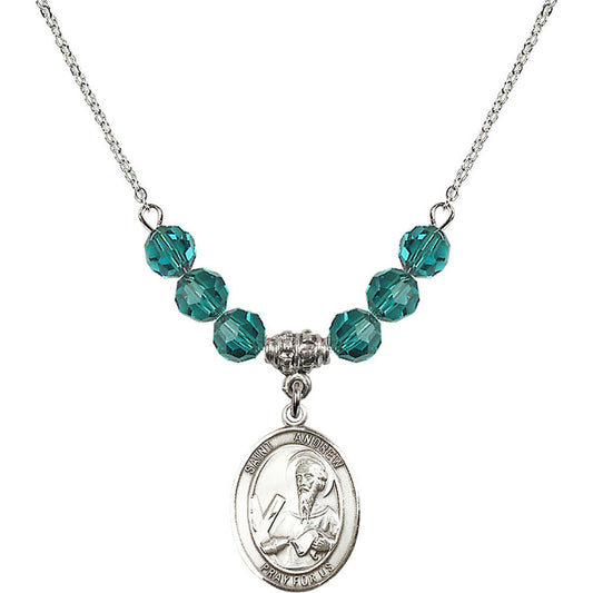 Sterling Silver Saint Andrew the Apostle Birthstone Necklace with Zircon Beads - 8000