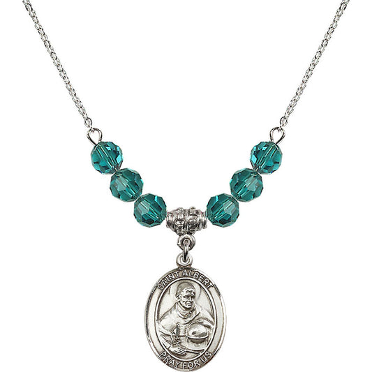 Sterling Silver Saint Albert the Great Birthstone Necklace with Zircon Beads - 8001