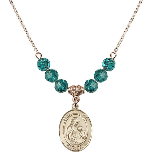 14kt Gold Filled Saint Ann Birthstone Necklace with Zircon Beads - 8002