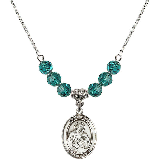 Sterling Silver Saint Ann Birthstone Necklace with Zircon Beads - 8002