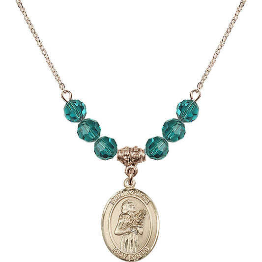 14kt Gold Filled Saint Agatha Birthstone Necklace with Zircon Beads - 8003