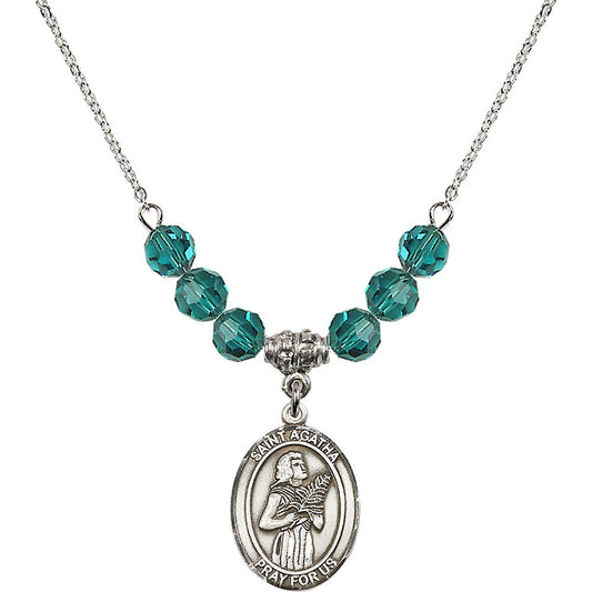 Sterling Silver Saint Agatha Birthstone Necklace with Zircon Beads - 8003
