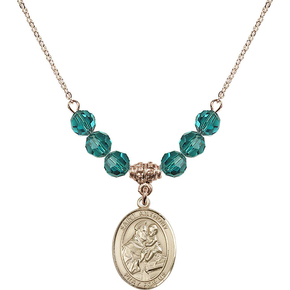 14kt Gold Filled Saint Anthony of Padua Birthstone Necklace with Zircon Beads - 8004