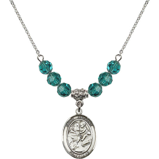 Sterling Silver Saint Anthony of Padua Birthstone Necklace with Zircon Beads - 8004