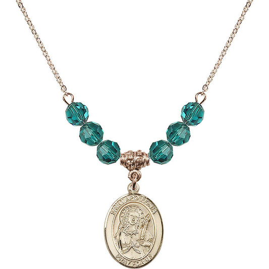 14kt Gold Filled Saint Apollonia Birthstone Necklace with Zircon Beads - 8005