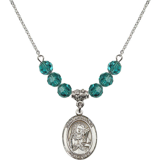 Sterling Silver Saint Apollonia Birthstone Necklace with Zircon Beads - 8005