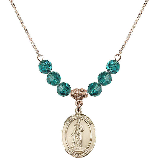 14kt Gold Filled Saint Barbara Birthstone Necklace with Zircon Beads - 8006