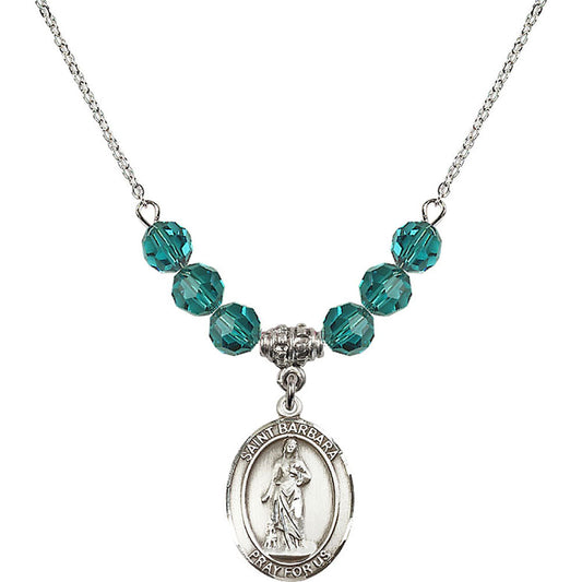 Sterling Silver Saint Barbara Birthstone Necklace with Zircon Beads - 8006